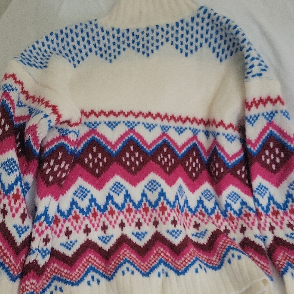 Loft Cream And Multicolor Patterned Turtleneck Sw… - image 4